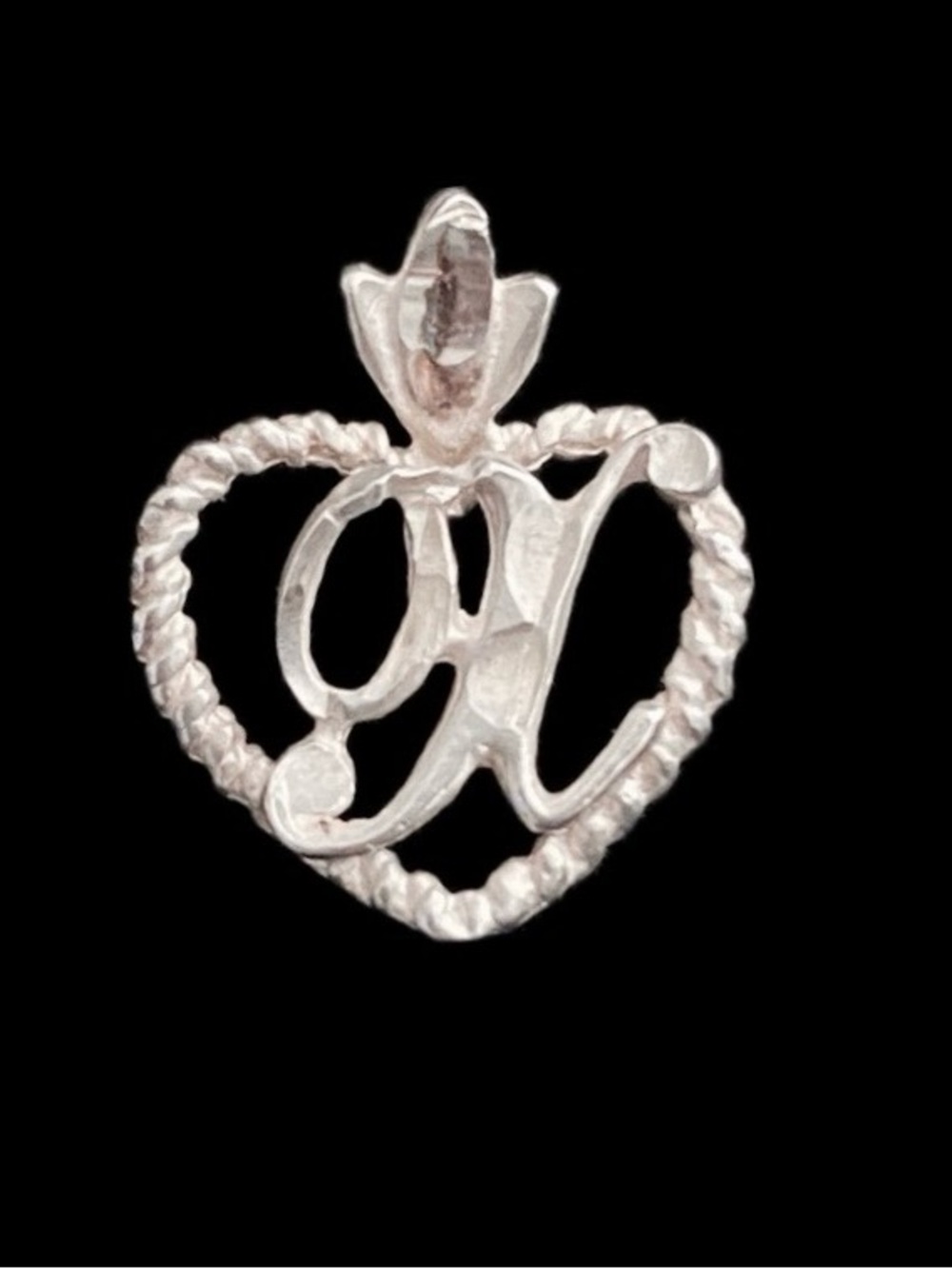 VTG 925 Sterling Silver Cursive Letter X Heart Pendant Fleur de Lis Bail NWT